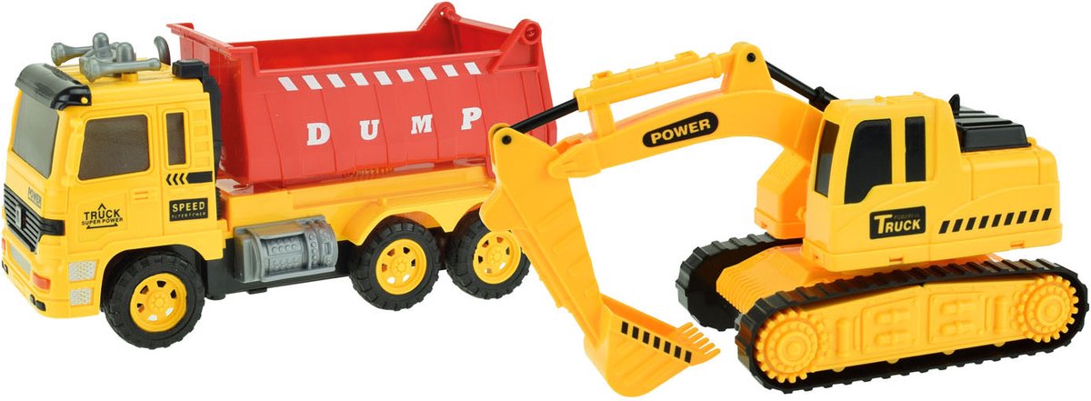 Toi-toys auto's vrachtwagens kiepwagen met graafmachine