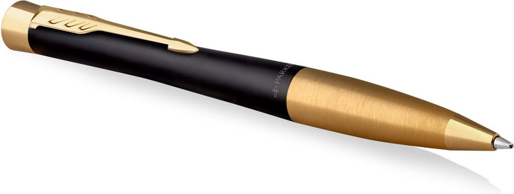 Parker urban twist balpen | zacht zwart en goud | medium punt blauwe inkt | geschenkdoos