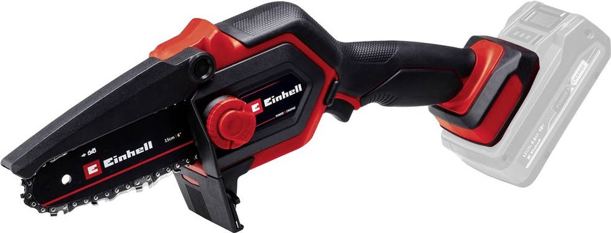 Einhell accu mini kettingzaag ge-ps 18 15 li bl-solo - power x-change - 18 v li-ion - koolborstelloze motor - zwaardlengte: 20 cm - max. zaaglengte: 14 cm - kettingsnelheid: 4,8 m s - excl. accu en lader