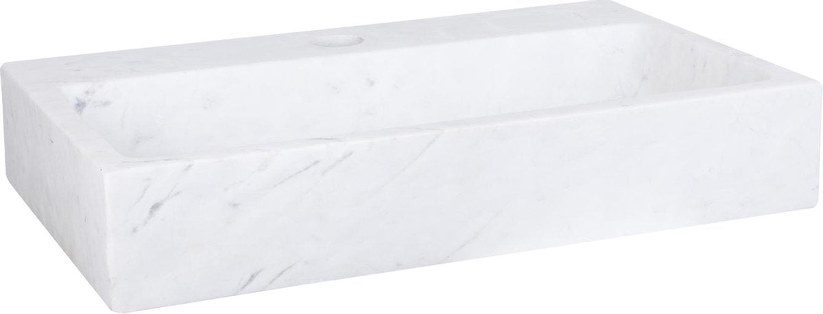 Differnz flat fontein 38x24x8cm 1 kraangat recht mat rechthoek marmer wit