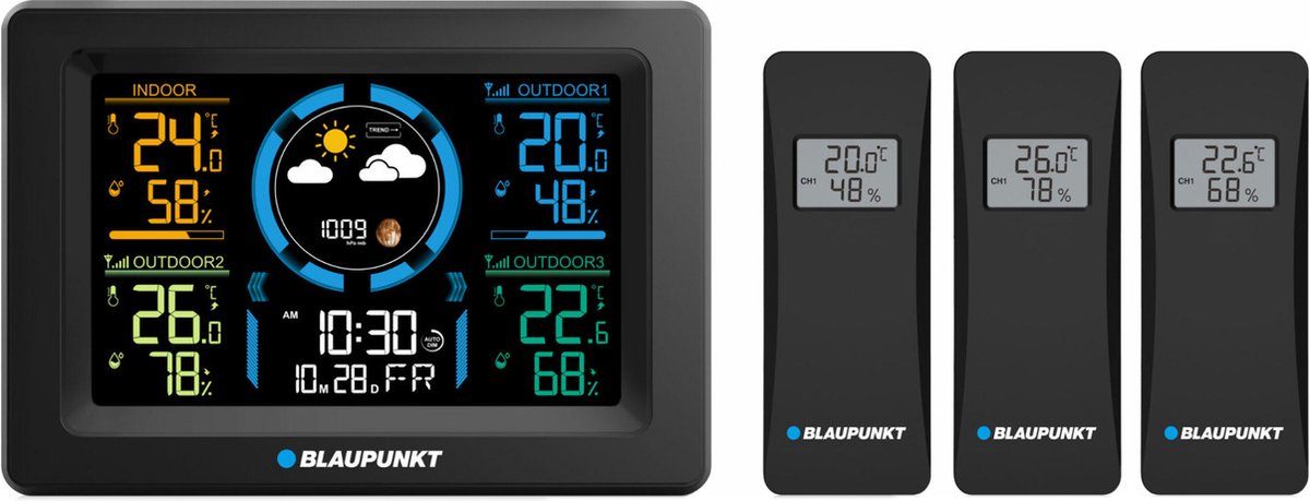 Blaupunkt - weerstation met hygrometer luchtdruk voorspelling - 3 sensoren - zwart