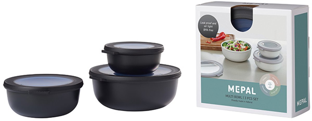 Mepal - multikom cirqula vershouddoos set - 350 + 750 + 1250 ml - rond - nordic black