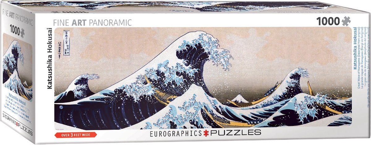 Eurographics - de grote golf bij kanagawa (uitgebreid ten opzichte van het origineel) [神奈川沖浪裏 kanagawa-oki nami ura] - katsushika hokusai - 1000 stukjes 96×32cm (b×h) - fine art panorama legpuzzel