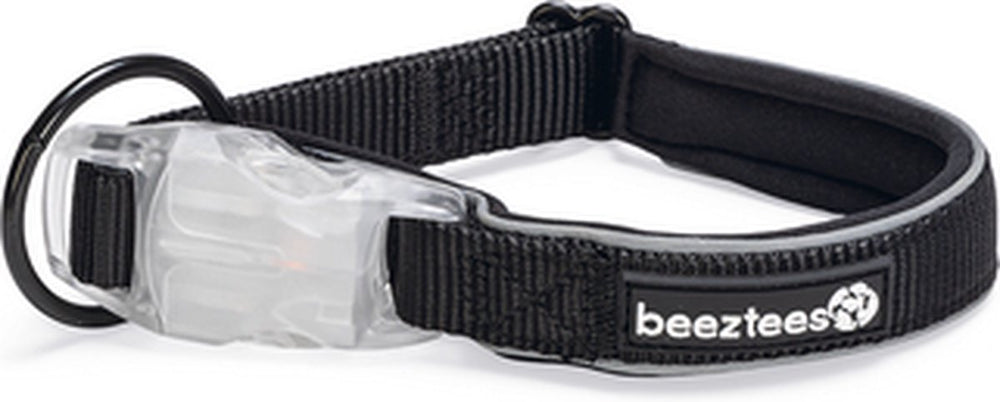 Beeztees safety gear parinca halsband hond - hondenhalsband - led - nylon - zwart - 35-40x2 cm