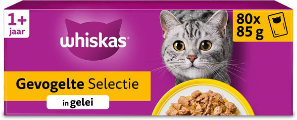 Whiskas kattenvoer - adult 1+ - gevogelte in gelei - giga-pack 80x85g