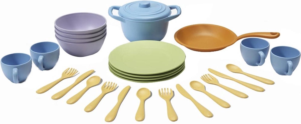Groene speelgoed kook- en dinerset - gerecycled
