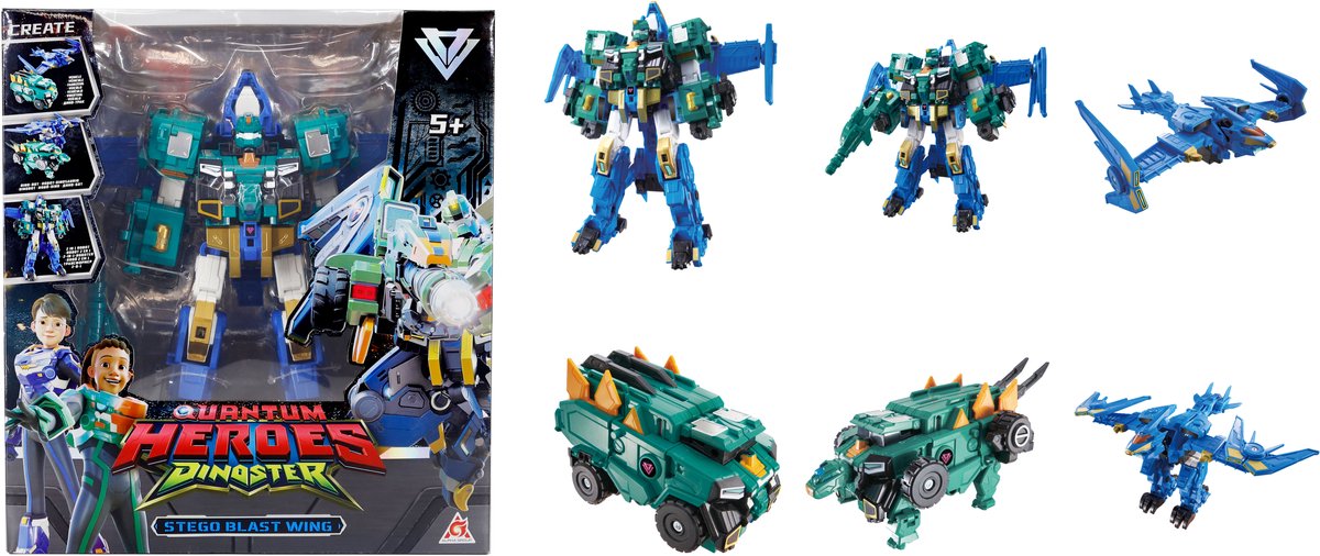 Quantum heroes dinoster dinoster - quantum heroes - robot figuren 6 in 1 - transformeerbare mega robots - 28cm - stego blast wing