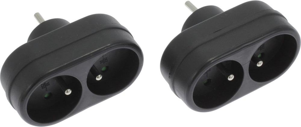 Q-link exin verdeelstekker - 2 x domino met penaarde - zwart