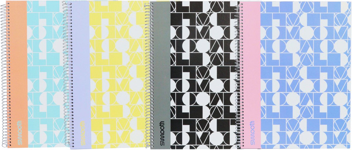 Ancor spiraalboek smooth a5 ruit hardcover - 4 stuks - assorti designs