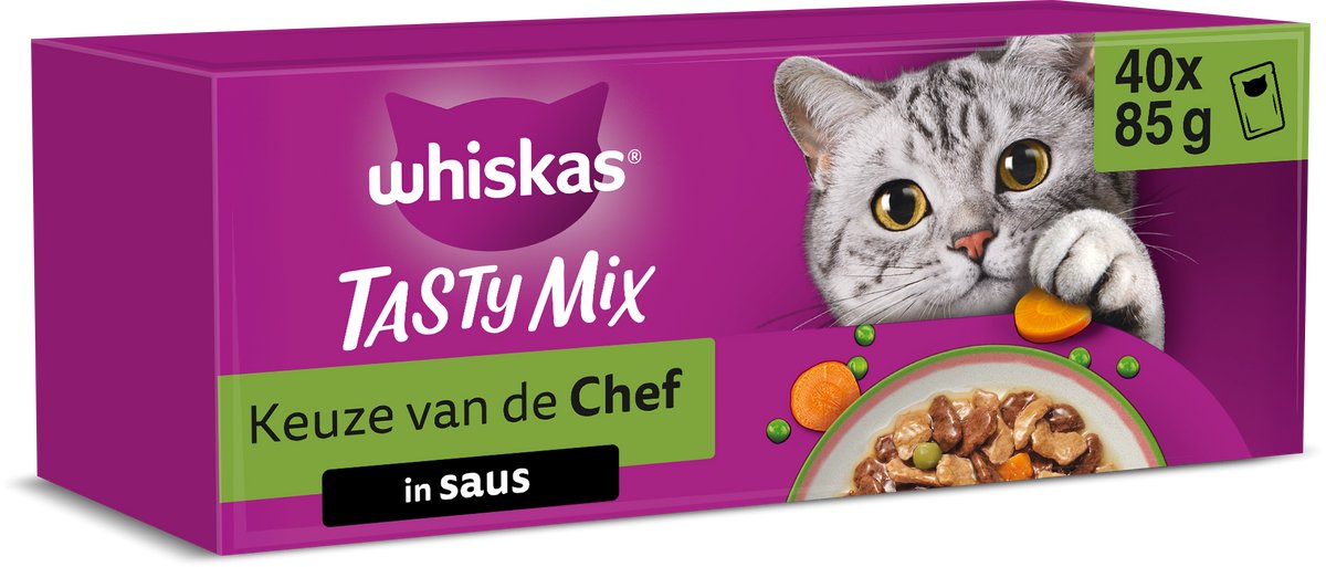 Whiskas kattenvoer - adult 1+ - tasty mix keuze chef in saus - 40x85g