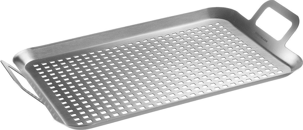 Merkloos sans marque grillpan plat en large, praktisch voor het grillen van groenten, vele en andere lekkernijen, duurzaam, vaatwasmachinebestendig, roestvrij staal