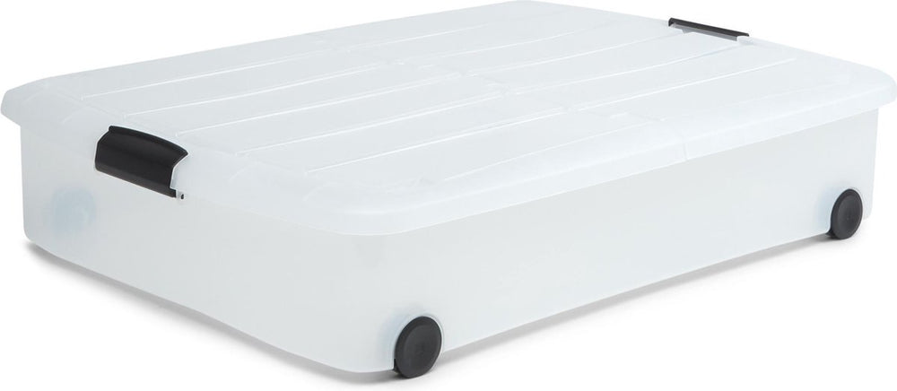 Iris clearbox opbergbox - onder-het-bed - met half te openen deksel - 50l - kunststof - transparant - met wielen