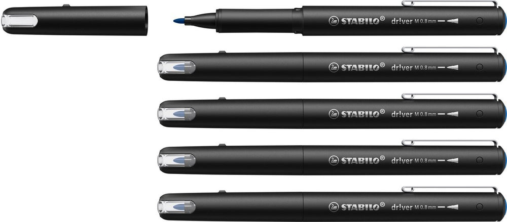 Stabilo dr!ver - premium fineliner - 0.8 mm - blauw - doos 5 stuks