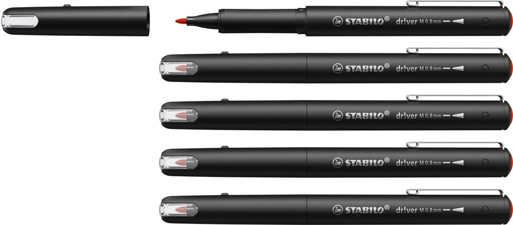 Stabilo dr!ver - premium fineliner - 0.8 mm - rood - doos 5 stuks