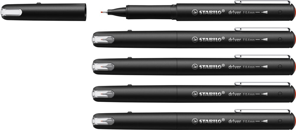 Stabilo dr!ver - premium fineliner - 0.4 mm - rood - doos 5 stuks