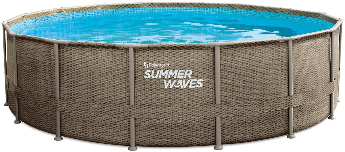 Summer waves zwembad elite frame 488 x 122 cm donker driedubbele basketweave + zandfilterpomp