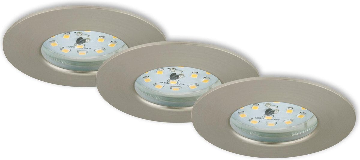 Briloner attach one - inbouwspots set van 3 - ip44 (badkamer) - 3 x led 5w 400lm - lichtkleur: warm wit - inbouwdiepte: 30mm - inbouwmaat: 60mm - product: ø75mm - mat nikkel
