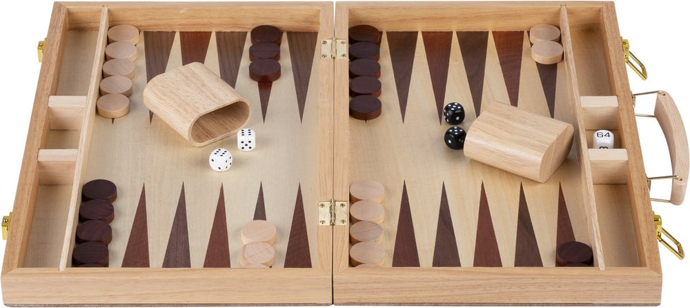 Engelhart backgammon 15 inch - hout ingelegd bord - houten koffer met handvat - luxe uitvoering -