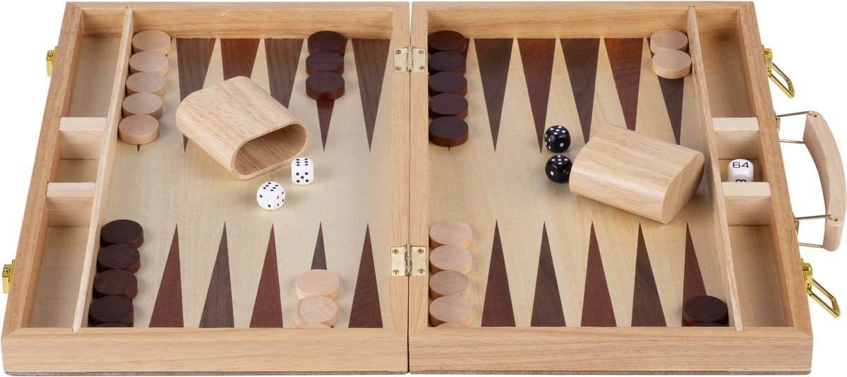 Engelhart backgammon 15 inch - wooden inlaid board - wooden case with handle - luxury edition -