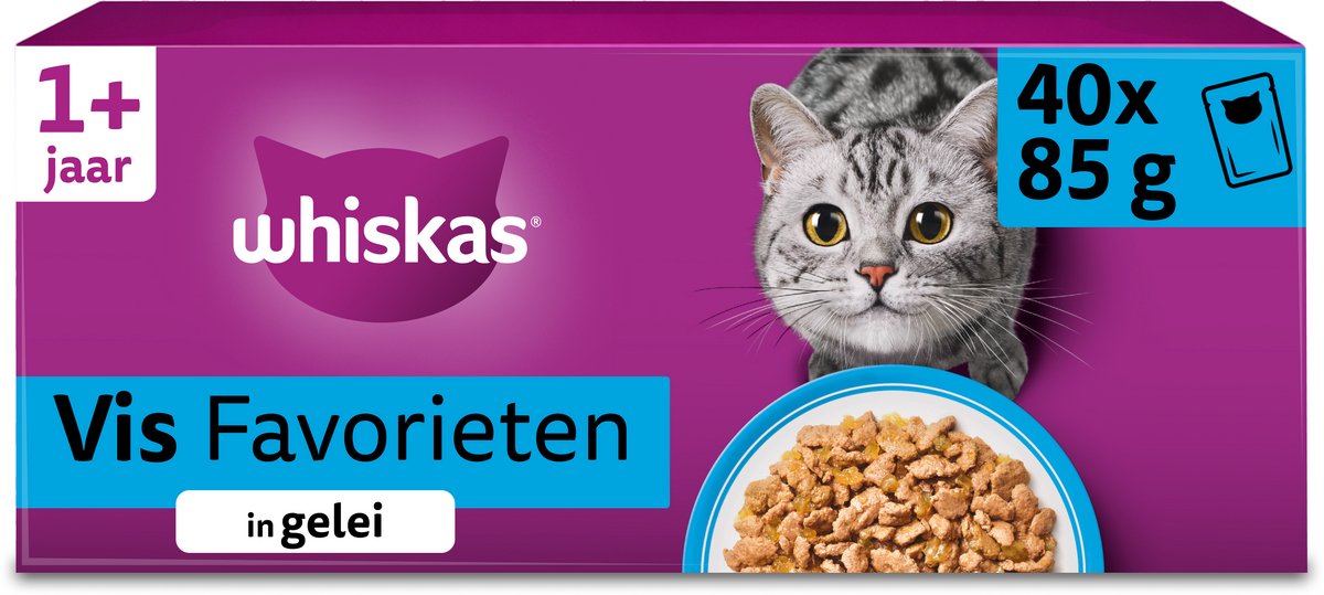 Whiskas kattenvoer - adult 1+ - vis selectie in gelei - 40x85g