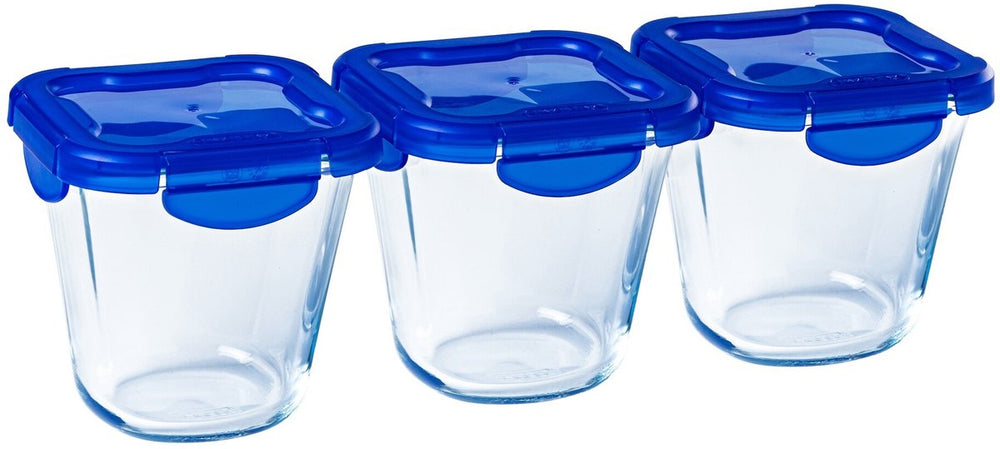 Pyrex - cook go lunchbox met deksel 800 ml set van 3 stuks - transparant blauw
