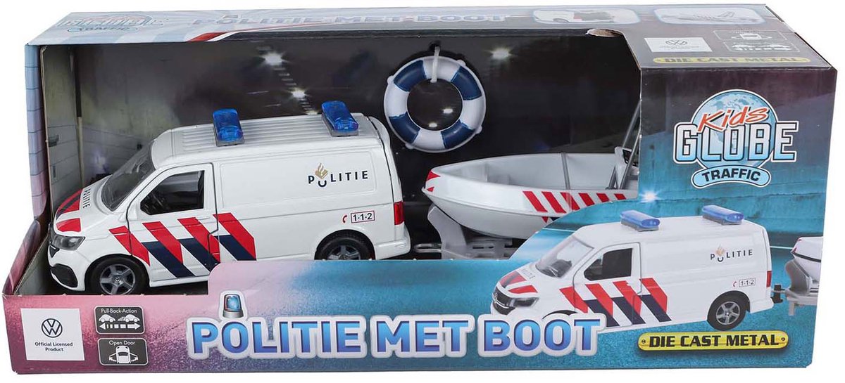 Kinderbol vw transporter politie met laars gegoten