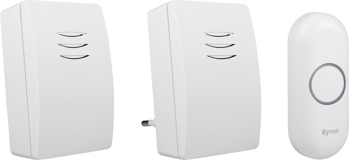 Byron dby-21134 - deurbel draadloze set - 100m bereik - ip44 waterdicht - wit