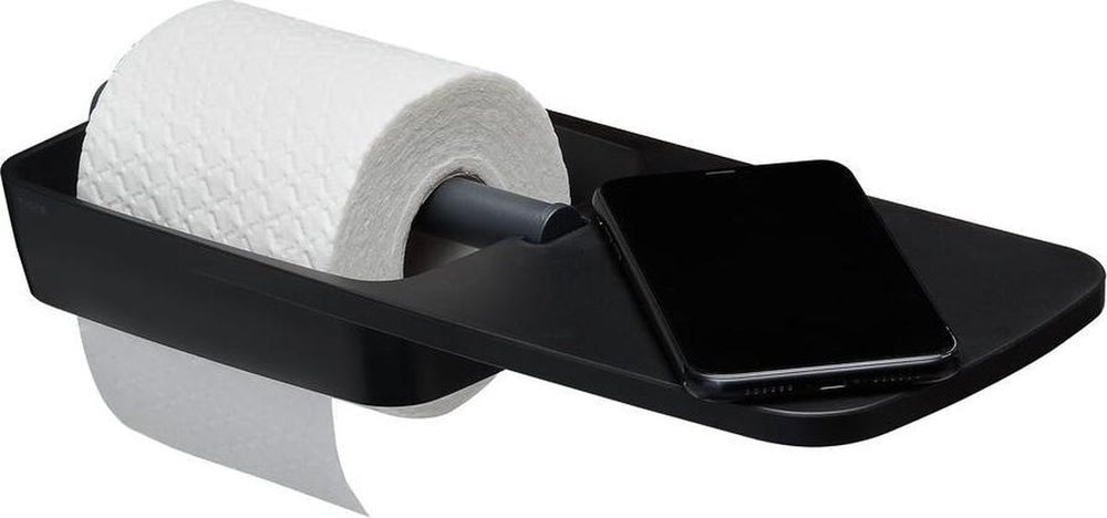 Tiger tess - wc rolhouder met planchet - zelfklevend - 3m tape - boren - zwart antraciet