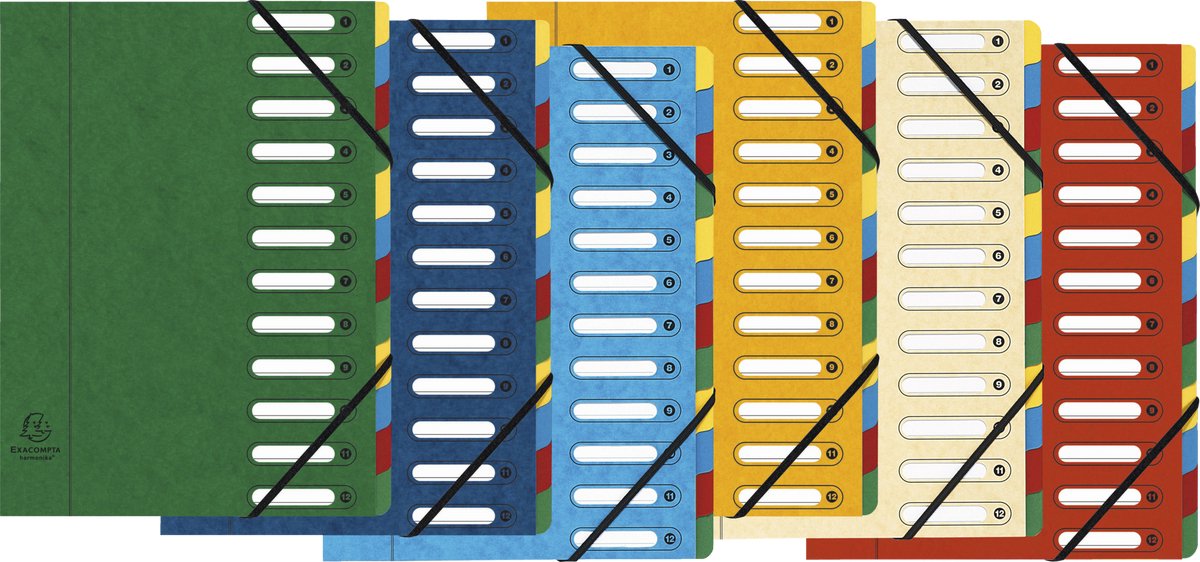 Exacompta 6x sorteermap harmonika® met uitrekbare rug en uitgesneden vensters - 12 indelingen - geassorteerd - 5312e
