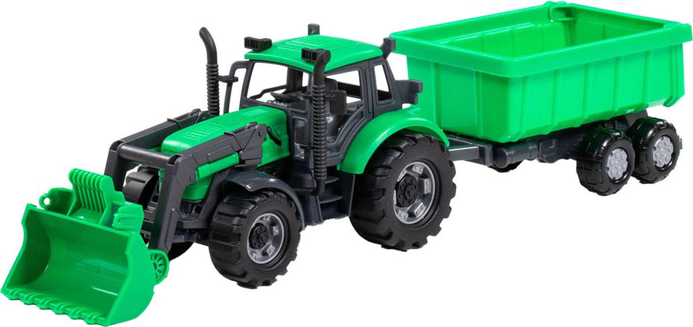 Cavallino tractor met lader en aanhang kiepwagen groen, schaal 1:32