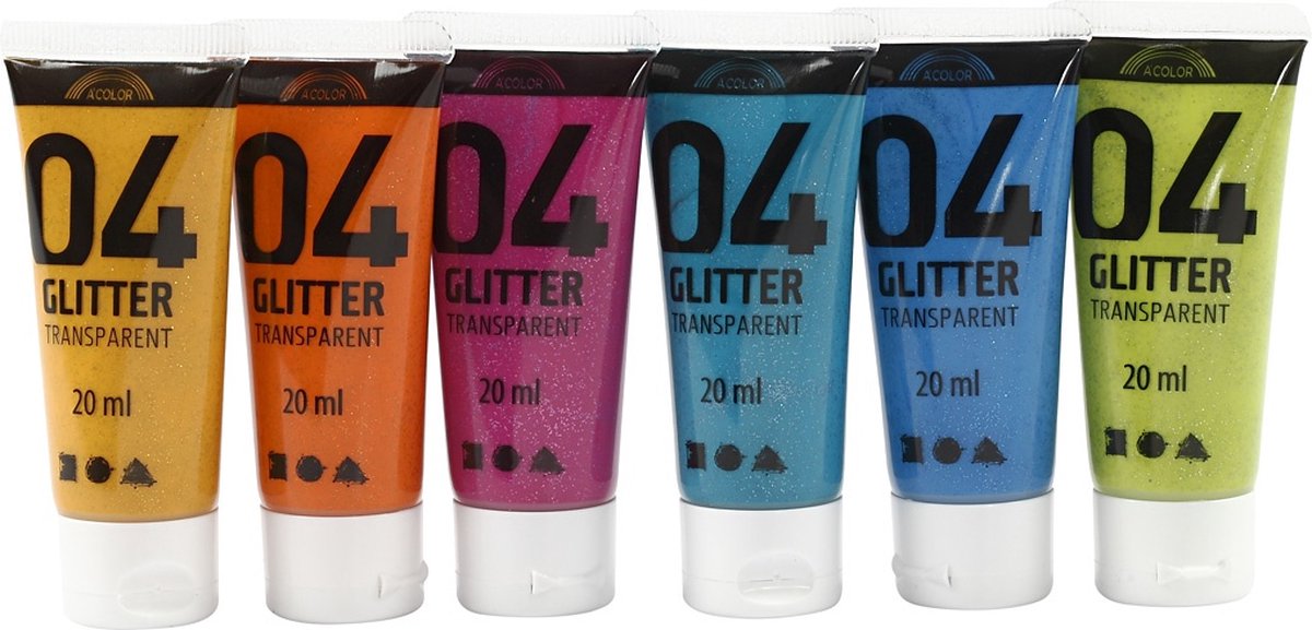 A-color kinder acrylverf glitter kleur, 6x20ml