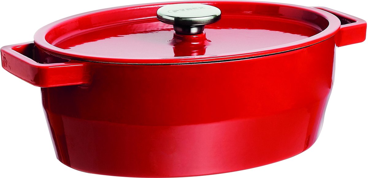 Pyrex slowcook braadpan ovaal - gietijzer - 5,8 liter - rood