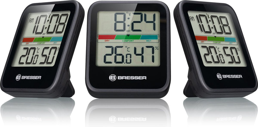Bresser weerstation - climate monitor thermo- hygrometer dcf - set van 3 - zwart