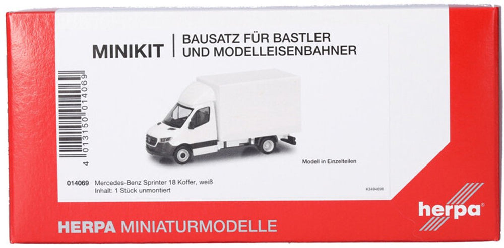 Herpa mercedes benz sprinter '18 (bakwagen), wit (minikit)