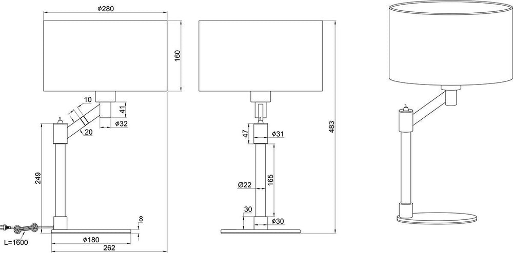 Trio cassio - tafellamp - nikkel mat - excl. 1x e27 4,9w