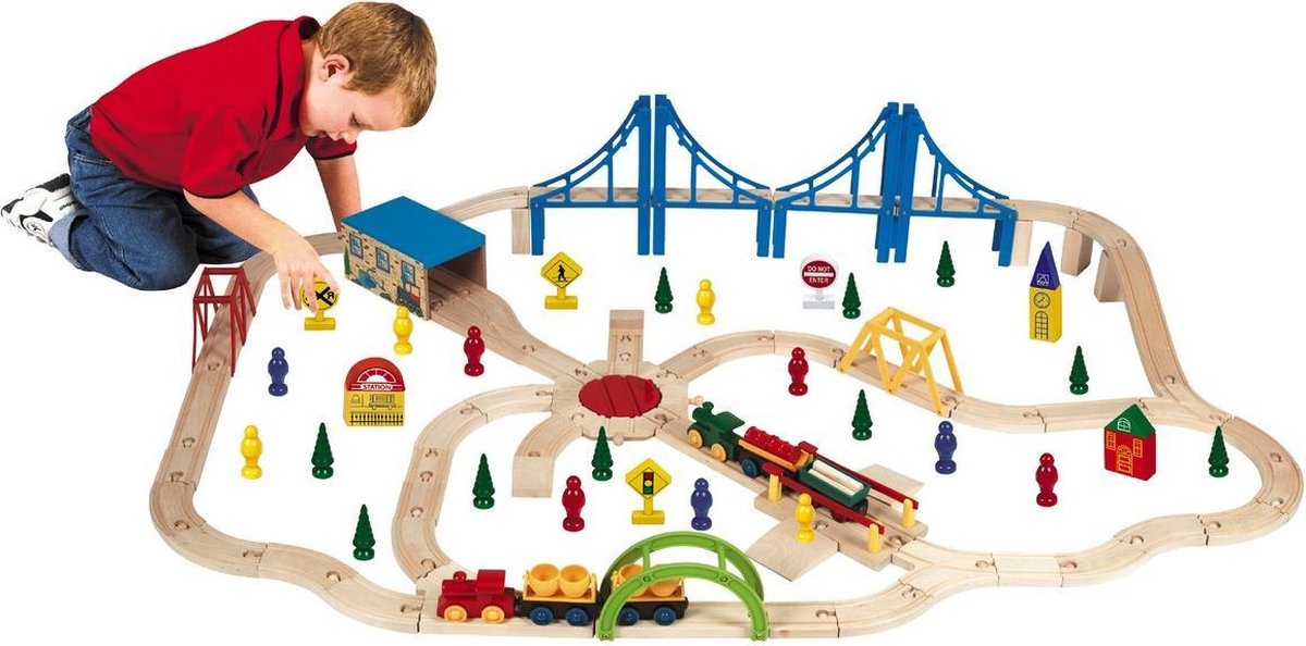 Amuuso first learning houten trein set - 100 stuks - in opbergbak
