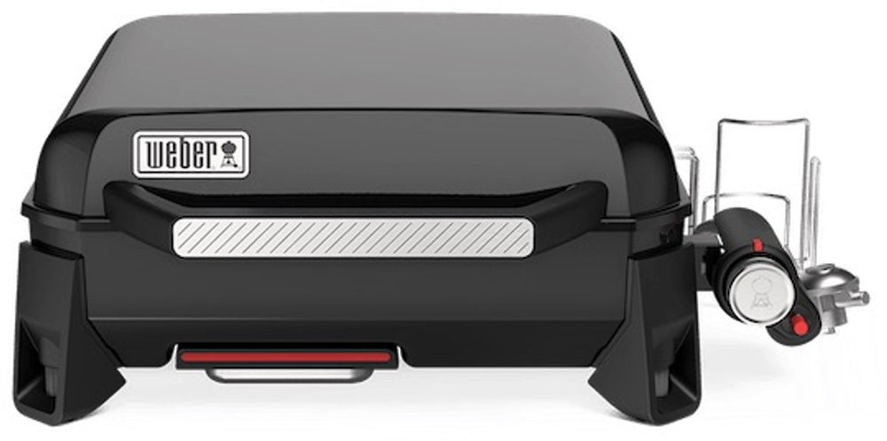 Weber slate plancha - 43 cm bakplaat - gasbarbecue - 1 brander - zwart - verstelbare poten - deksel voor bescherming - bereikt tot 260 °c - porselein geëmailleerde bakplaat met anti-aanbaklaag