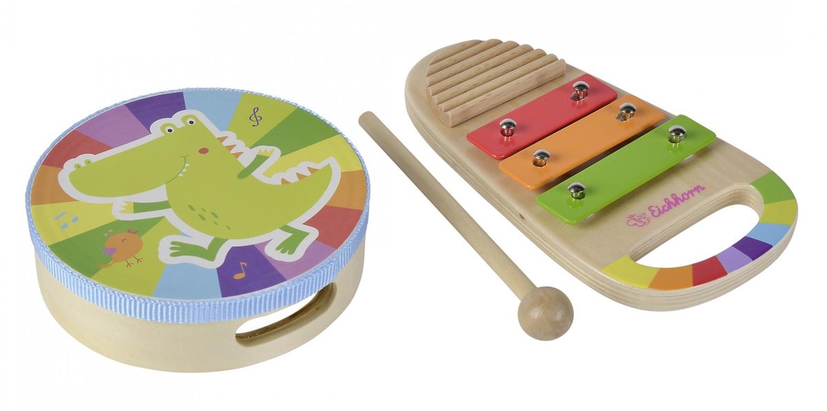 Eichhorn wooden drum and xylophone music set, 3-piece