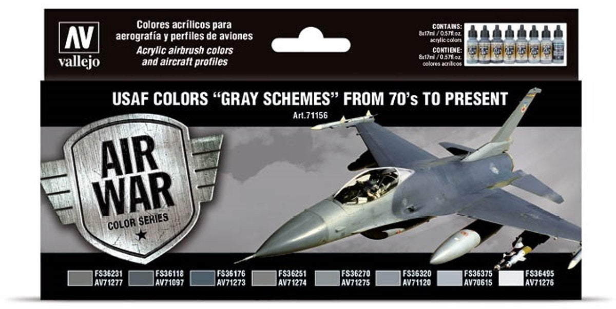 Vallejo hobbyverf acrylverf - 71156 usaf colors “grey schemes” - acryl set verf set - 8x 17 ml