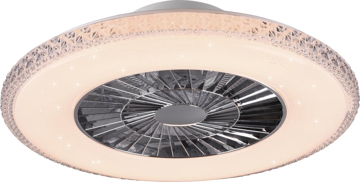 Rl live your light reality harstad - ventilator - chroom - incl. 1x smd 38 w - afstandsbediening - geintegreerde dimmer - traploos instelbare lichtkleur - niet geschikt voor externe dimmer - slaaptimer - geheugenfunctie - 3 snelheidsinstellingen - zomer-