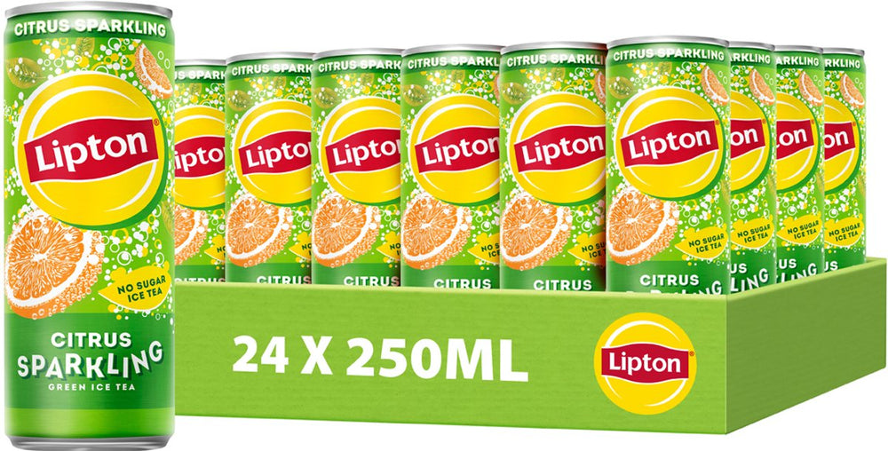 Lipton ice tea sparkling green blik - citrus - zero sugar - 24 x 250 ml - voordeelverpakking