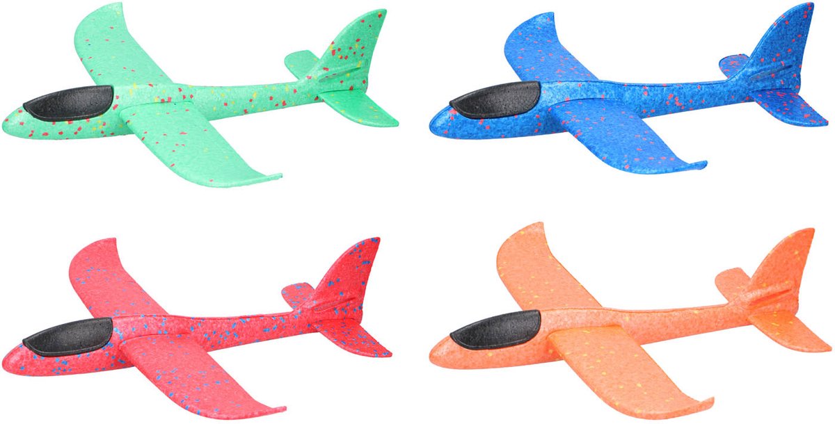 Eddy toys zweefvliegtuig foam - glider werp vliegtuig - speelgoed vliegtuig voor buiten - foam werpvliegtuig 47 cm - assorti - 1 willekeurige kleur