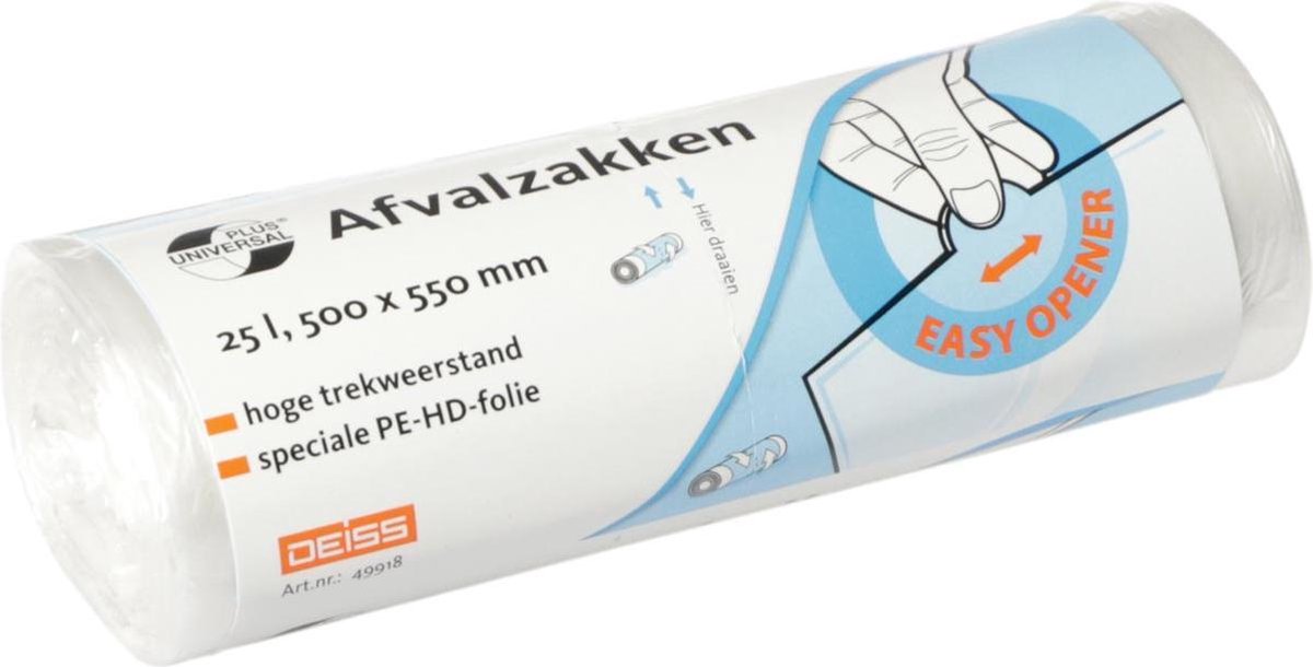 Q-connect vuilniszak universal plus, 7 micron, ft 50 x 55 cm, transparant, rol van 50 stuks