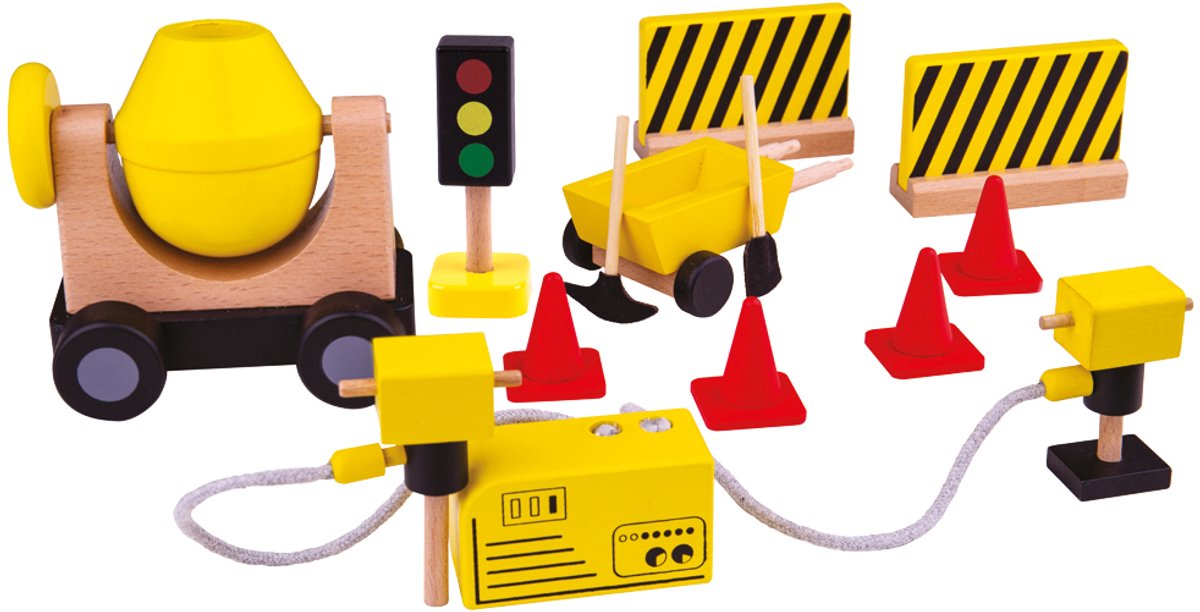 Tidlo houten poppenhuis bouwvakkers constructie materiaal, 13dlg.