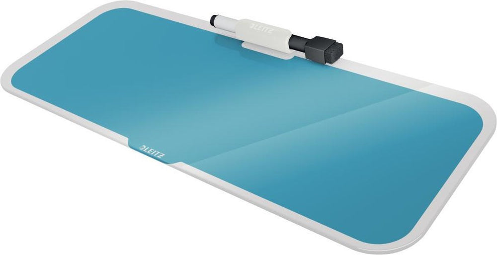 Leitz cosy glassboard voor bureau - glazen memobord met pennenhouder - inclusief minimarker met wisser - sereen blauw