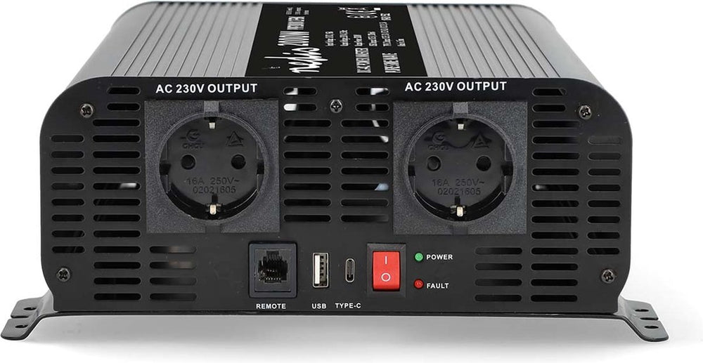 Nedis auto omvormer 2000w – 12v 230v – 2x stopcontact + usb-a usb-c – zuivere sinusgolf – schroefaansluiting – spanningsomvormer