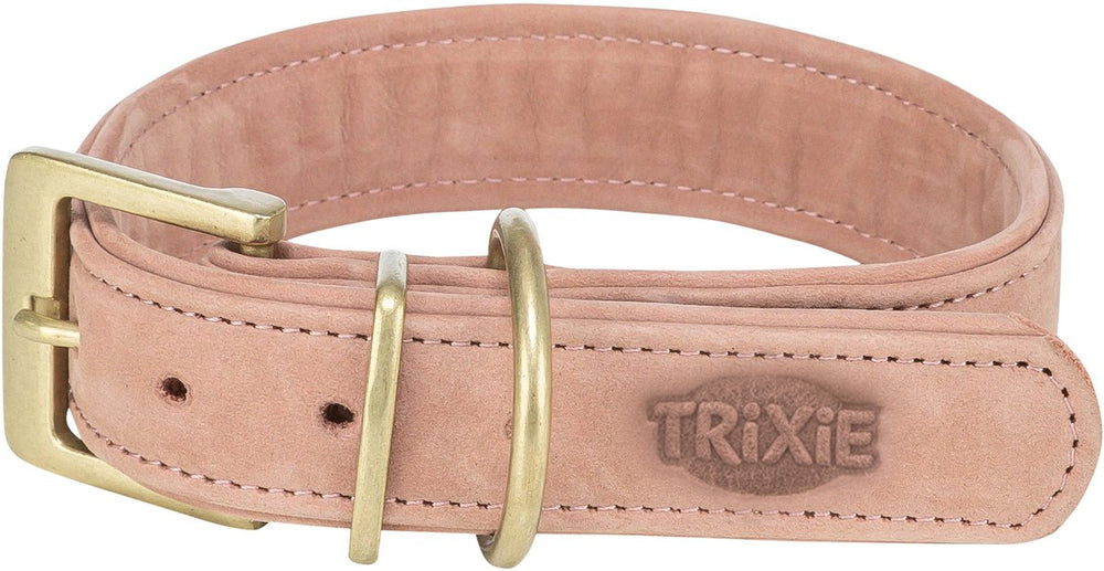 Trixie halsband hond - nubuckleer roze l-xl 52-63x4 cm - comfortabel en dubbel gevoerd