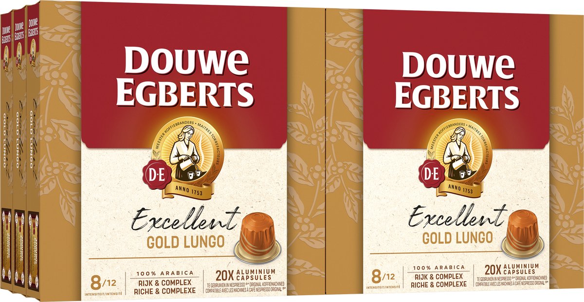 Douwe egberts excellent gold lungo koffiecups - intensiteit 8 12 - 10 x 20 capsules