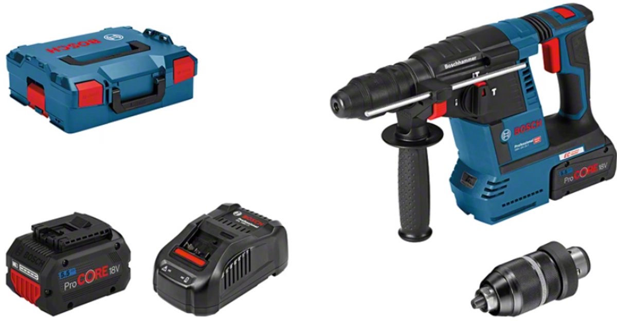 Bosch blauw gbh 18v-26 f | accuboorhamer | sds plus | met boorhouder | 2x procore18v 5.5ah - 061191000f