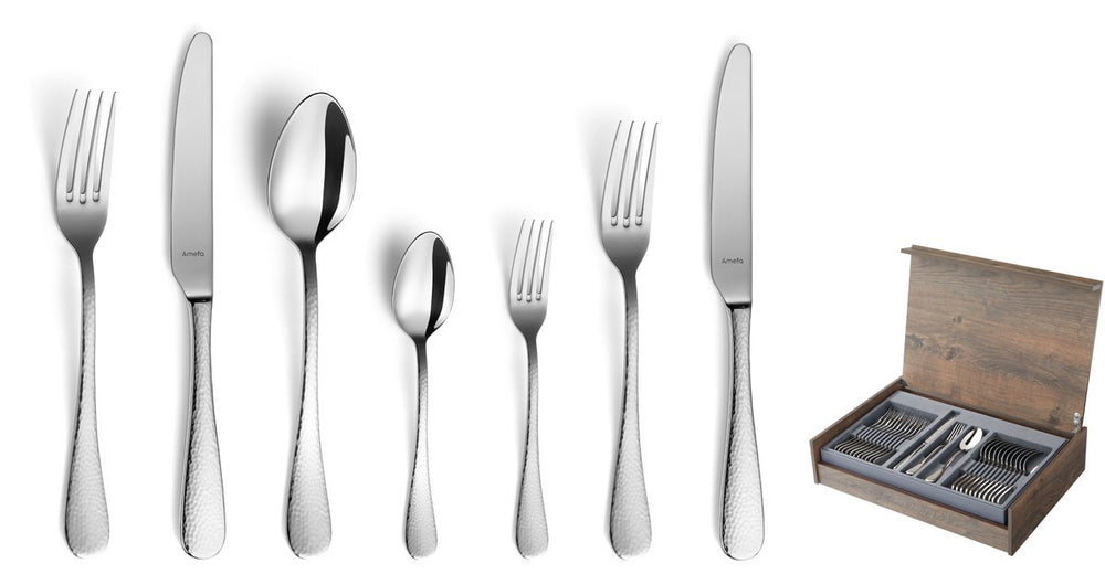 Amefa sierra - bestekset - 84-delig in luxe houten kist -12 personen - zilverkleurig